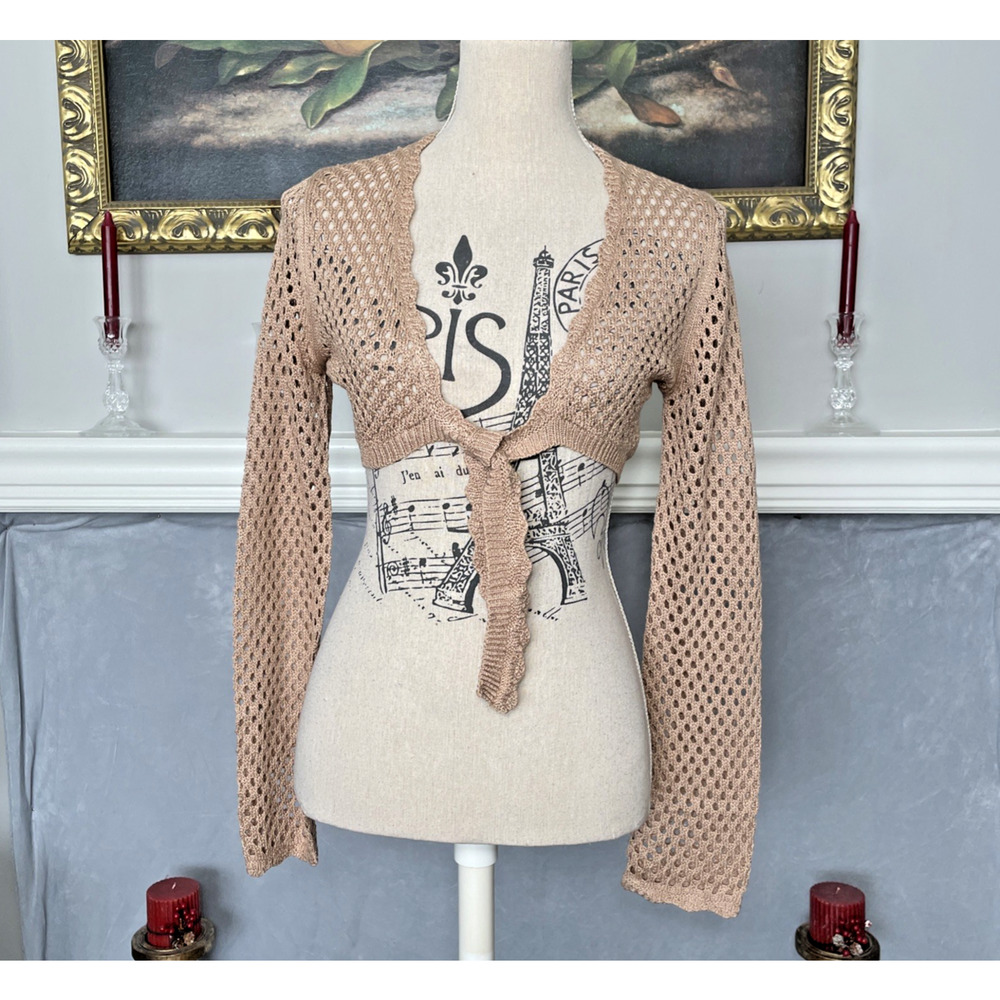 Love Tree Crochet Front Tie Cardigan Boho Crop Top Small